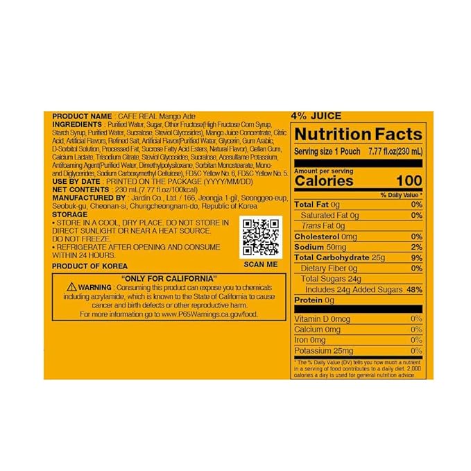 ROASTIQUE Official Cafe Real Mango - Flavored Juice Drink Pouch Tropical Juicy Ade Korean Convenience Store Drinks 7.77 fl oz (Pack of 10)