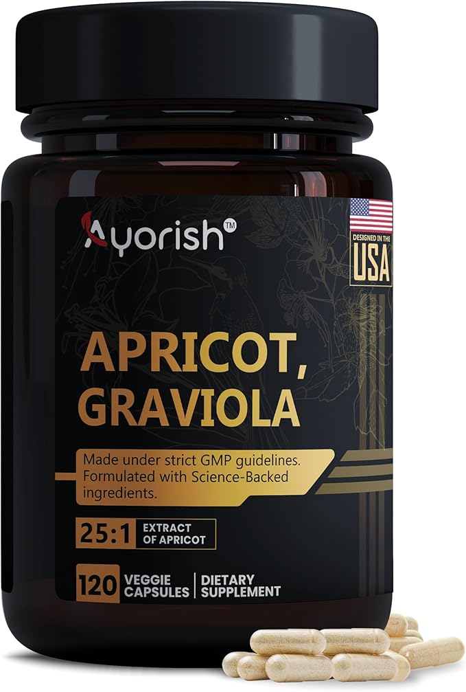 Apricot 500 mg with Soursop Graviola Extract Capsule - 120 Veggie Capsules 60 Servings Non-GMO Vegan