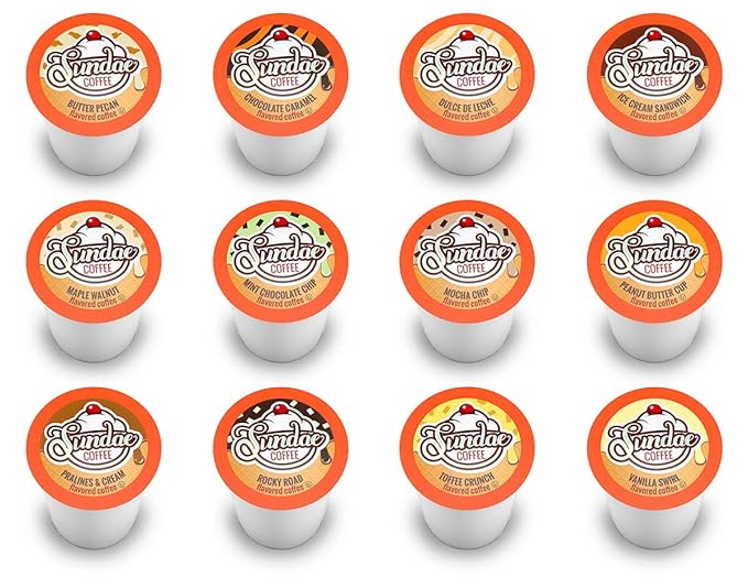 Sundae Ice Cream Flavored Coffee Pods Compatible with 2.0 Keurig K-Cup Brewer 48 Count (Assorted Variety Pack)