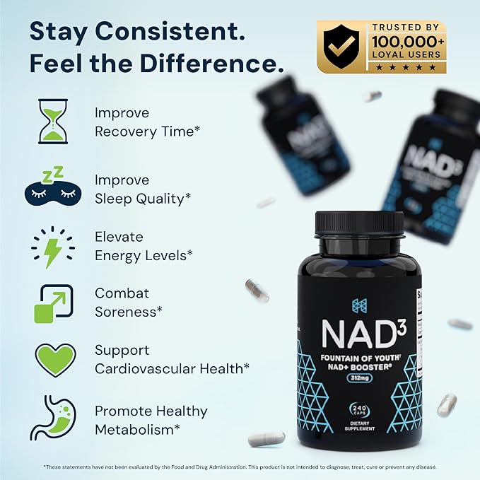 HPN NAD3 Clinical NAD+ Booster Cellular Health &amp Natural Energy - NAD Supplement for Healthy Aging Metabolic Support NRF2 &amp Longevity Nicotinamide Riboside &amp NMN Alternative 240ct 12