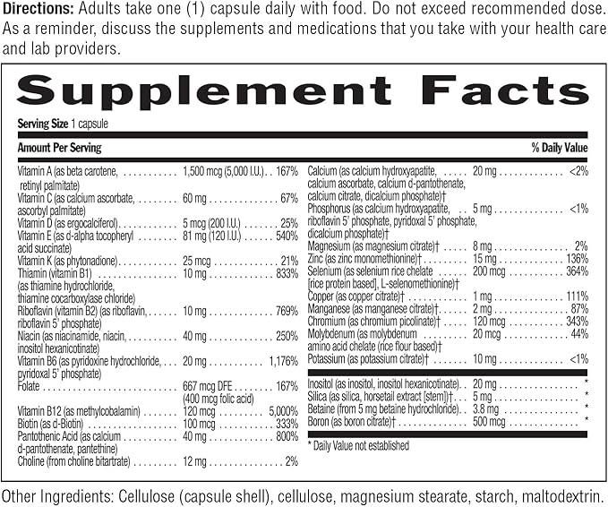 Country Life Daily Total One Multivitamin Iron Free Once a Day Multivitamin &amp Multimineral Complex Vitamins A C D Including Coenzyme B-Vitamins Supports Energy Metabolism 60 Vegan Capsules