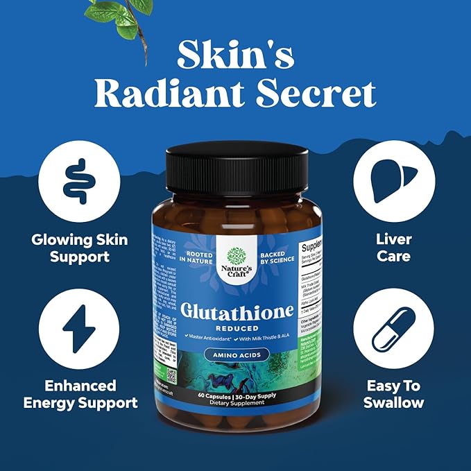 Reduced Glutathione Supplement with Milk Thistle - 1000mg per Serving Pure L Glutathione with Alpha Lipoic Acid &amp Milk Thistle Silymarin for Skin Radiance Liver Support &amp Immune Support - 60