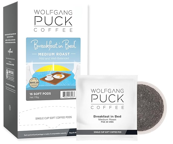 Wolfgang Puck Coffee Breakfast In Bed 12 Gram Soft Pods 16 Count (Pack of 6)