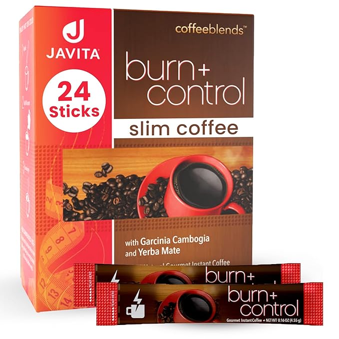 Javita Burn + Control Instant Coffee – Smooth Arabica Robusta Blend with Garcinia &amp Yerba Mate – Supports Metabolism &amp Daily Energy – Convenient Slim-Style Coffee Mix (1 box/24 serv.)