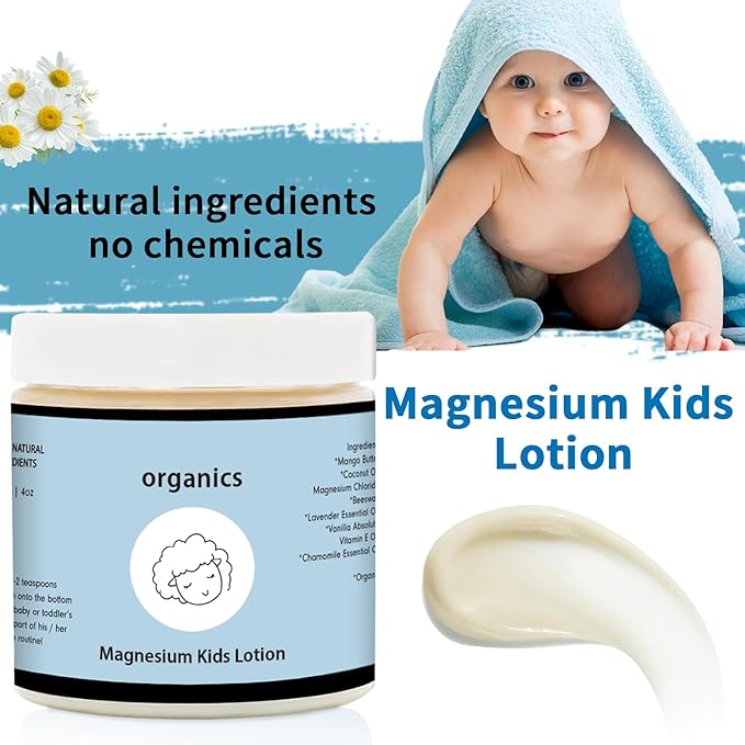 Organics Magnesium Lotion for KidsTopical Magnesium CreamHelps Kids Stay Calm at Bedtime and During The NightMagnesium Lotion Without Melatonin (Pack of 1)