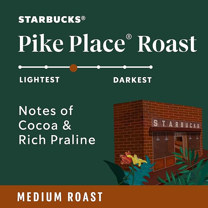 Starbucks Ground Coffee Medium Roast Hot or Iced Coffee Pike Place Roast Six 12 oz Bags