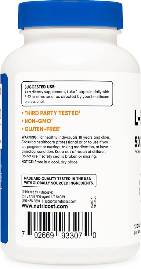 Nutricost L-Tryptophan 500mg 120 Capsules (2 Bottles)