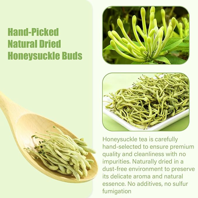 DOZO Dried Honeysuckle Tea 3.52oz/100g Jin Yin Hua Dried Honeysuckle Flower Natural Wild Lonicera Japonica Loose Buds Sulfur Free Caffeine Free Clear Interbal Heat 金银花 金银花茶 清热排浊