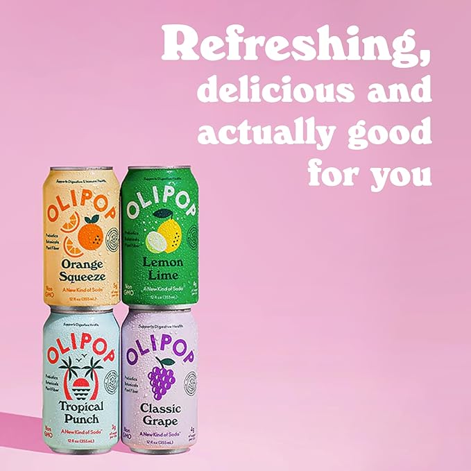 OLIPOP - Taste Test Pack 12-Flavor Soda Variety Pack Healthy Soda Prebiotic Soft Drinks Supports Digestive Health &amp Gut Health High Fiber Low Calorie Low Sugar (12 oz 12-Pack)