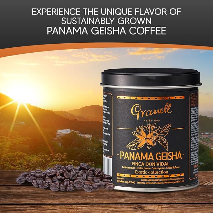 Panama Geisha Coffee Beans: Cafés Granell Finca Don Vidal Medium Roast Whole Bean Coffee Premium Low Acid Panama Coffee from Arabica Coffee Beans Gourmet Coffee Lover Gifts for Men &amp Women 3.5 o