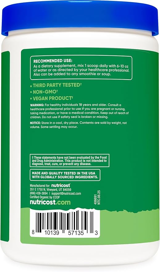 Nutricost Organic Super Greens Powder (30 Servings) - Superfood Supplement Drink Mix (30 Servings No Flavor Added)