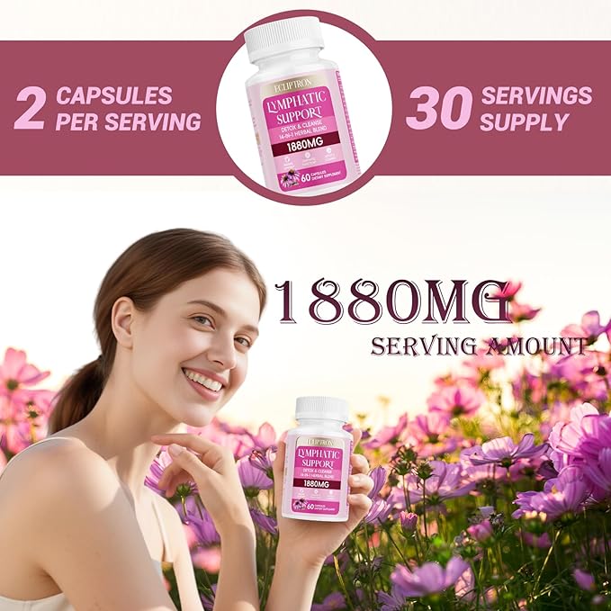 Lymphatic Drainage Supplement 1880 mg Lymphatic System Support Supplement with Echinacea Dandelion Turmeric Burdock Elderberry and Calendula Lymph Detox Cleanse &amp Immune Support 60 Capsule