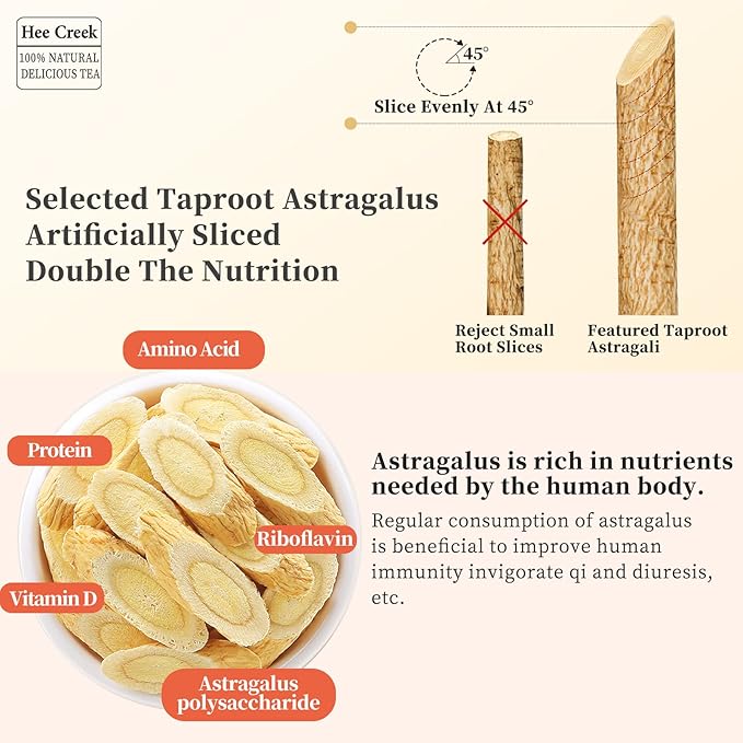 Astragalus Root Sliced Huang Qi 7oz/200g Top Grade Large Astragalus Root Slices Herb Raw Chinese Herbal Tea Sulfur Free No Additives 黄芪 黄芪片