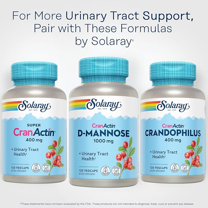 SOLARAY D-Mannose 1000mg with CranActin Cranberry Supplement 400mg Urinary Tract Health &amp Bladder Support Capsules with Vitamin C Vegan 60 Day Guarantee 60 Servings 120 VegCaps (120 CT)