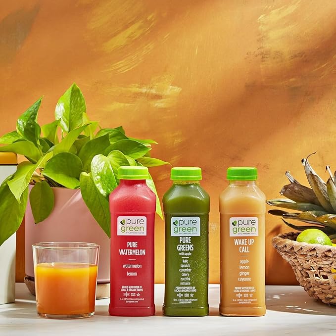 Pure Green Cold Pressed Shots - Immunity Shot - Fresh Functional Blend with Ginger &amp Lemon - Natural Gluten Free Non-GMO No Artificial Colors or Flavors - Made from Real Fruits &amp Veggies