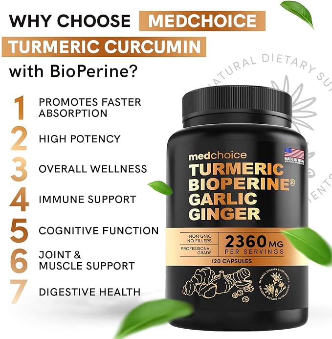 MEDCHOICE Sleep Melatonin (90ct) Turmeric &amp Ginger (240ct) and Nootropic Brain (120ct) Supplement Bundle - Wellness Trio for Brain Sleep &amp Immune Support - Vegan Non-GMO Gluten-Free