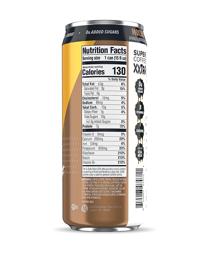 Super Coffee XXTRA Keto Protein Coffee (0g Added Sugar 7g Protein 130 Calories) [Mocha] 15 Fl Oz 12 Pack | Iced Smart Coffee Drinks - SoyFree GlutenFree