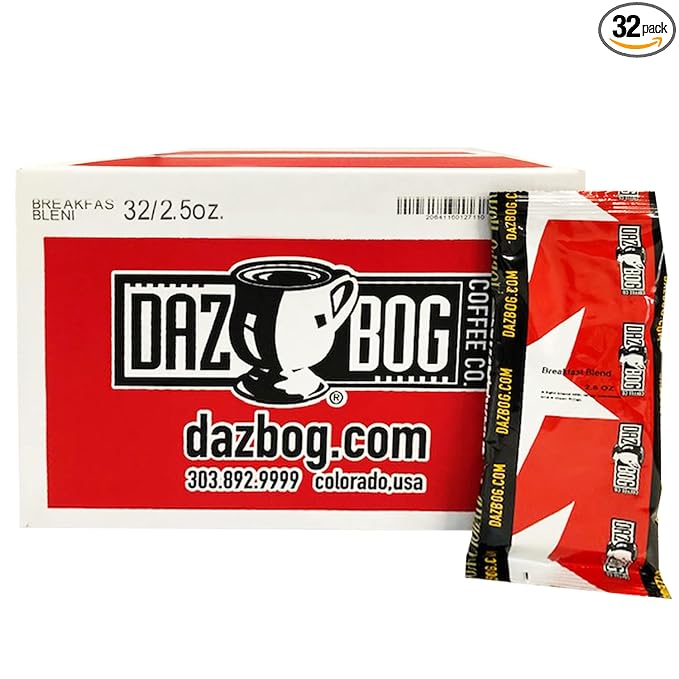 Dazbog Coffee | Breakfast Blend | Ground Coffee | 2.5 oz. Portion Pack 32 Count | Bright Flavor &amp Earthy Overtones | Light Roast Blend | Heavenly Rich | Great for Businesses &amp Restaurants
