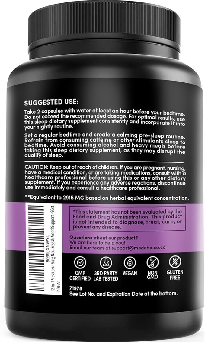 MEDCHOICE Sleep Melatonin (90ct) and Nootropic Brain (120ct) Supplement Bundle - Wellness Duo for Sleep Brain Focus &amp Mood Support - Vegan Non-GMO Gluten-Free
