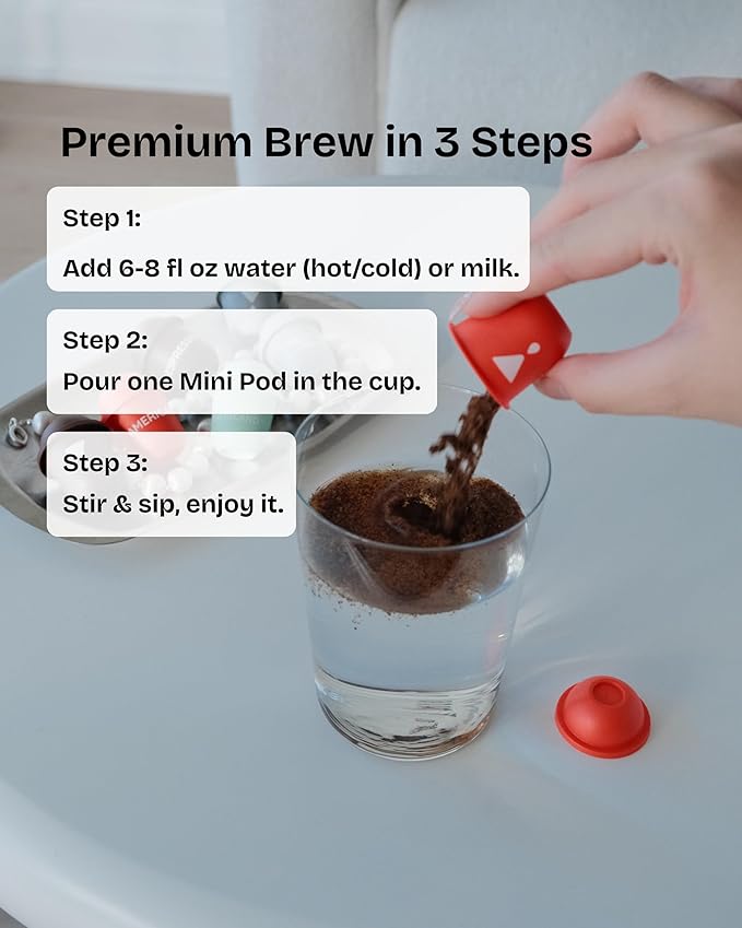 Yum!Brew Instant Coconut Americano Coffee – Freeze-Dried Yunnan Arabica | 12 Servings | Smooth &amp Nutty Flavor | Hot or Cold Brew | No Sugar | Low Calorie | Travel-Friendly Pods