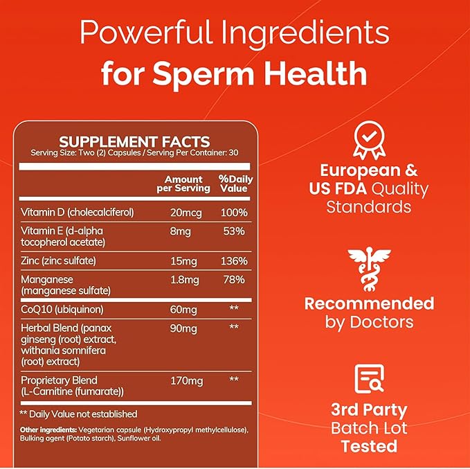 CONCEIVE PLUS Motility Support for Men | Boost Sperm Volume &amp Count | Spermidine Supplements with Vitamin D E Zinc Antioxidants – Multivitamin Fertility Supplements for Men 60 Caps