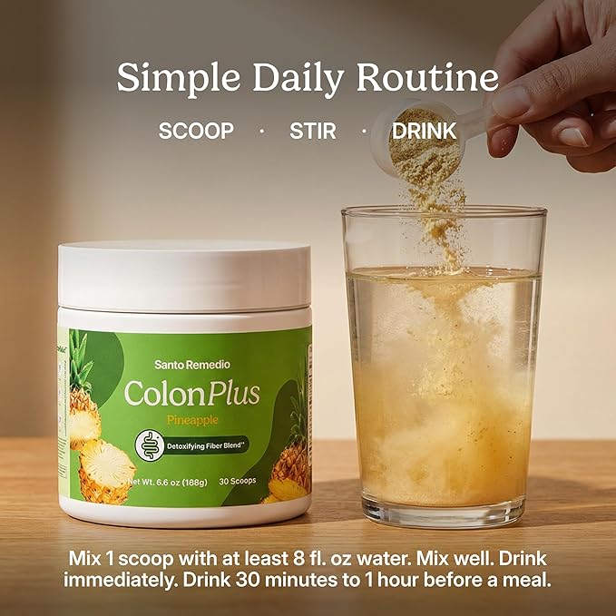 Santo Remedio Colon Plus Colon Cleanser Dietary Psyllium Husk Fiber and Probiotics Supplement 30 Servings Pineapple Flavor