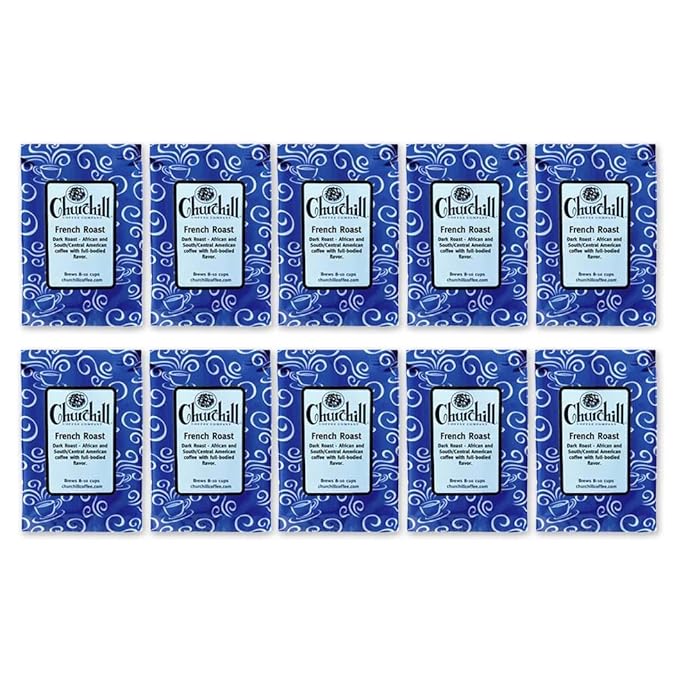 Churchill Coffee French Roast 10 Portioned Packs -1.5 oz each - Ground - Unflavored Coffee