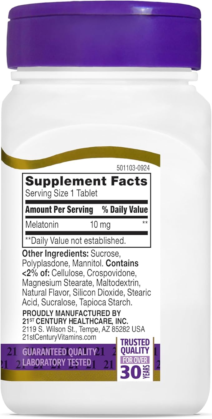 21st Century Melatonin 10mg Extra Strength (360 Count) Quick Dissolving Sleep Aid for Adults Promotes Relaxation and Restful Sleep Non-Habit Forming Gluten-Free Cherry Flavor