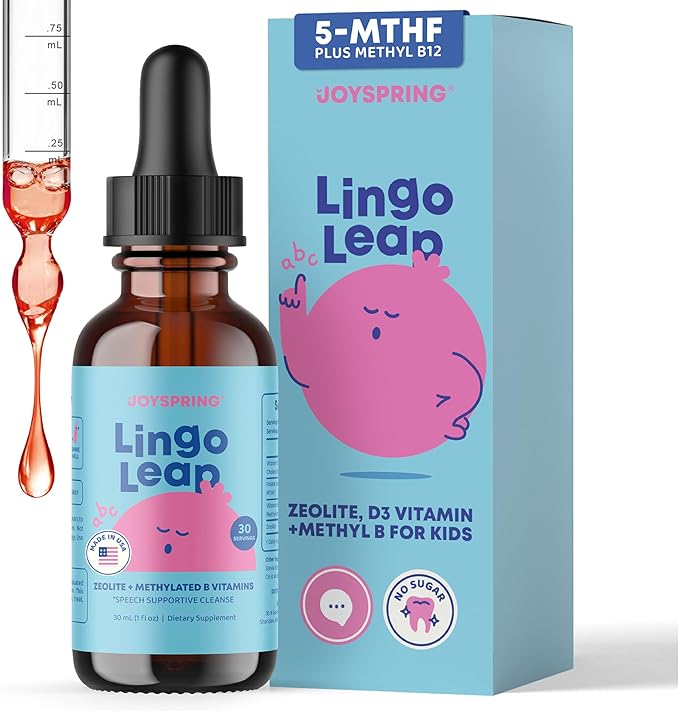 JoySpring LingoLeap B9 – L-Methylfolate 5-MTHF Plus Methyl B12 Kids Drops | MTHFR Supplement | Dual Action Formula – Methylcobalamin B12 Zeolite Drops | Grape-Flavored Vitamins | Ages 3+