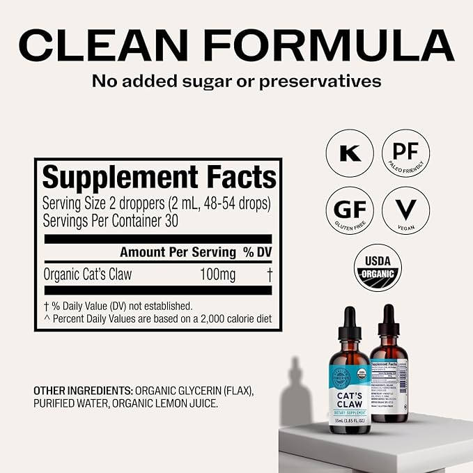 Vimergy USDA Organic Cat’s Claw Liquid – Provides Antioxidant Support* – Benefits The Immune System* – Vegan Gluten-Free Non-GMO – 27 Servings (55 ml)