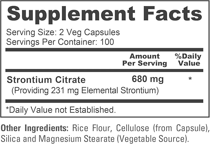NusaPure Strontium Citrate - Suitable for Vegetarian/Vegan Non - GMO - 680 mg 200 Capsules