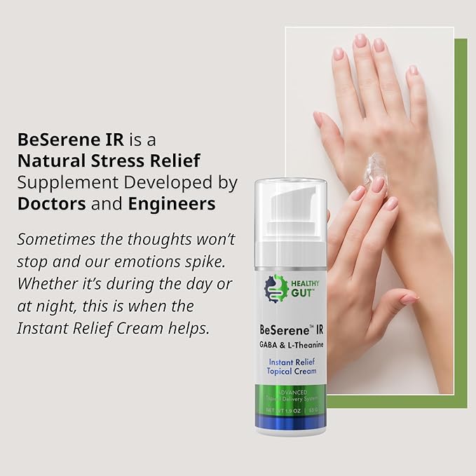 Healthy Gut BeSerene IR | GABA &amp L-Theanine | Instant Relief Topical Cream | 1.9 OZ