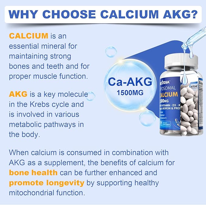 Hydrolyzed Collagen Peptides Pills + Liposomal Calcium AKG Supplement 1500mg