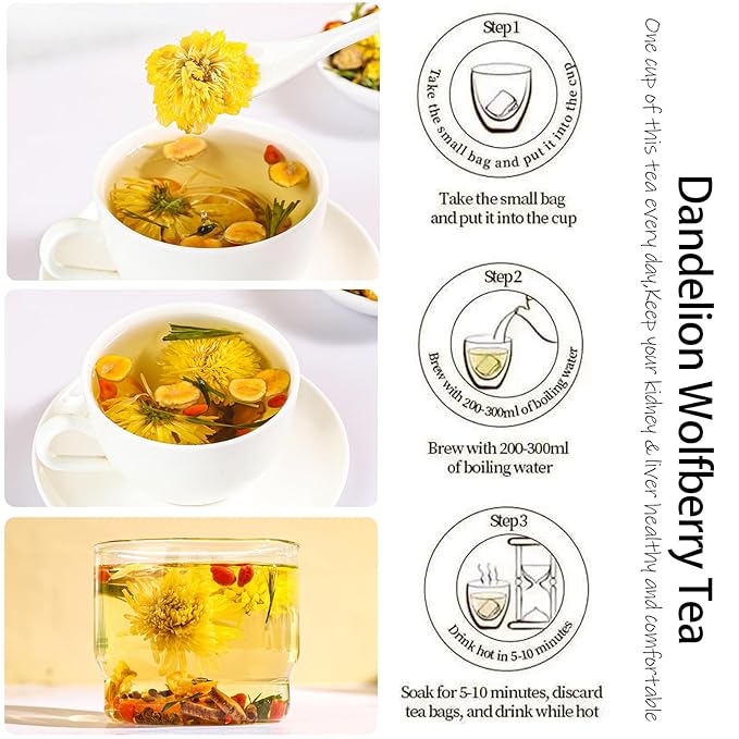 Dandelion Wolfberry Herbal Tea - Kidneys &amp Liver Health Tea Seven Herbal Ingredients Natural Blend Dandelion Wolfberry Tea Bags Organic 120g/12PC (2Bag(24Pcs))