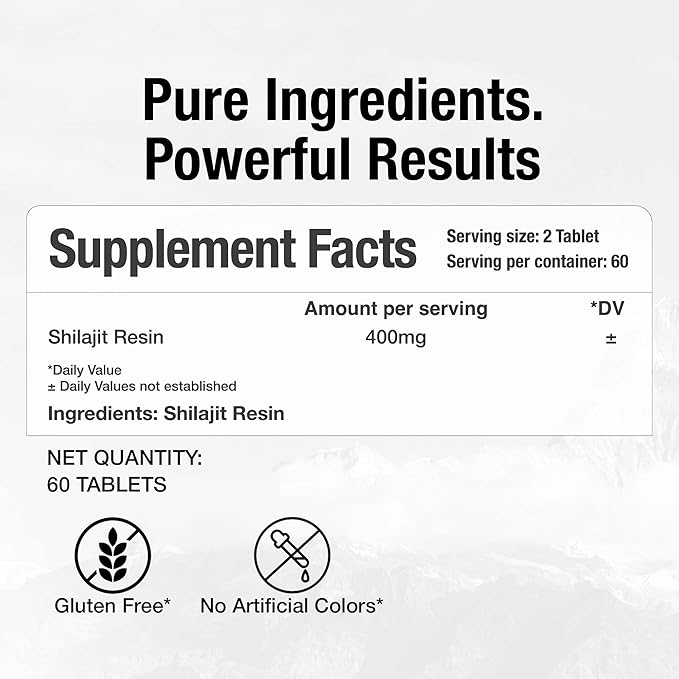 Shilajit Dry Drops | Natural Energy &amp Stamina | 100% Authentic Himalayan Shilajit Resin in Dry Form | Supports Vitality Focus &amp Detox | No Additives or Fillers | 60 Count