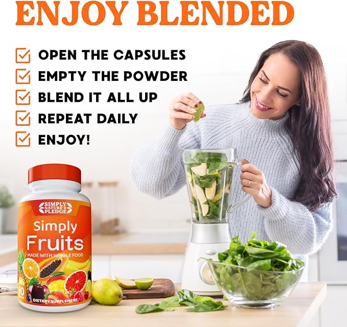 Simply Nature's Pledge - 90 Fruit Capsules - Made with Whole Food Superfoods Packed with 25 Different Fruits - 100% Soy Free