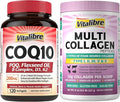 CoQ10 200mg Ubiquinone with PQQ Folate Niacin K2 D3 Black Pepper Powerful Antioxidant Energy Booster 120 Softgels and Multi Collagen Peptides Powder Type I II III V X 8oz
