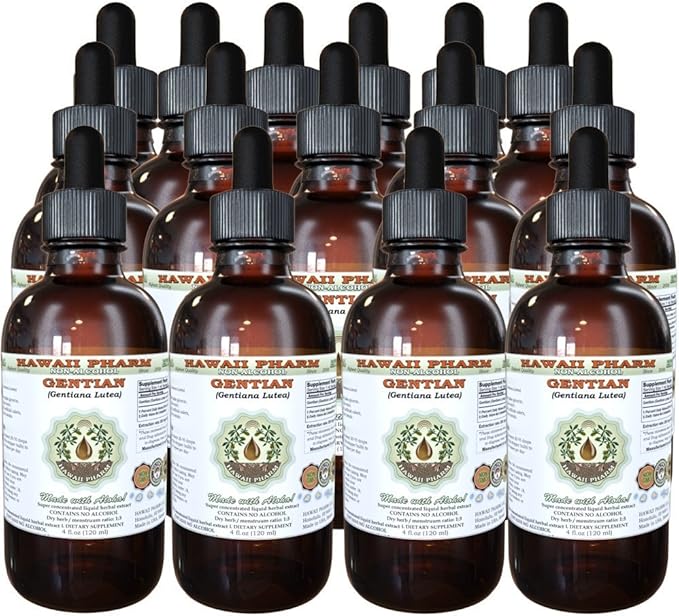 Hawaii Pharm Gentian Alcohol-Free Liquid Extract Gentian (Gentiana Lutea) Dried Root Glycerite Natural Herbal Supplement 15x4 oz