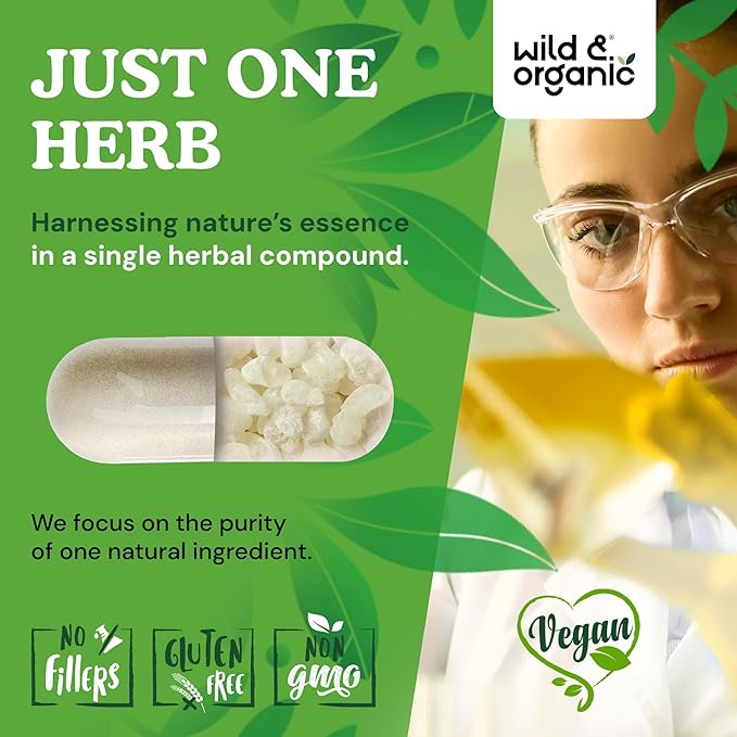 Wild &amp Organic Mastic Gum Capsules - 1000 mg Mastic Gum Supplement for Gut Support - 45 Days of Supply - 90 Vegan Resin Capsules - No Fillers Non-GMO Gluten-Free