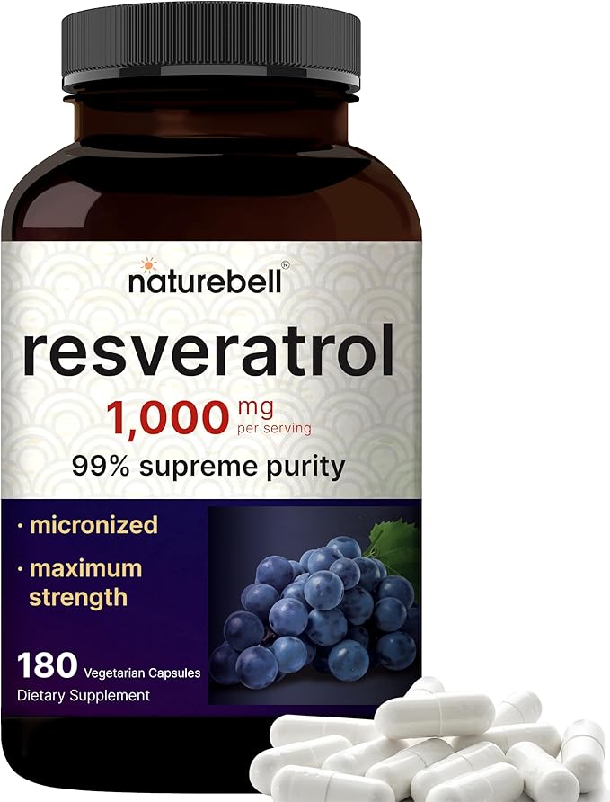 NatureBell Resveratrol - 180 Vegetarian Capsules - 1000mg Polygonum Cuspidatum Extract - Antioxidant Support - Heart Brain &amp Immune Wellness*