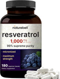 NatureBell Resveratrol - 180 Vegetarian Capsules - 1000mg Polygonum Cuspidatum Extract - Antioxidant Support - Heart Brain &amp Immune Wellness*