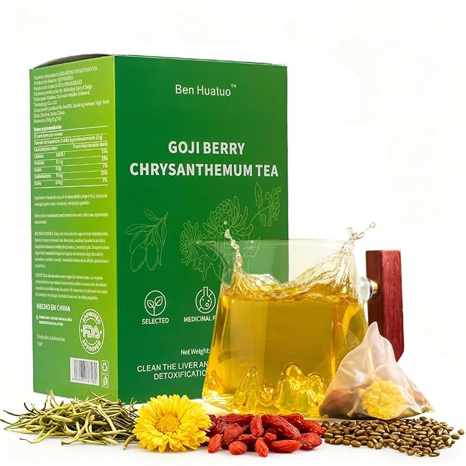 Ben Huatuo – Goji Berry Chrysanthemum Tea herbal-teas with dandelion root tea Tangerine Peel &amp Honeysuckle – Supports Liver Health Detox &amp Digestion – Vegan Sugar-Free Caffeine-Free (1 Box