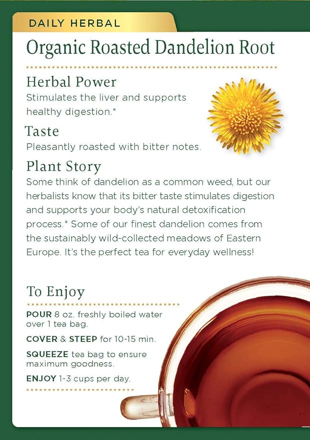 Traditional Medicinals Organic Roasted Dandelion Root Herbal Wrapped Tea Bags - 16 ct - 6 pk