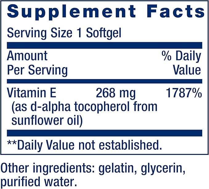 Life Extension Super Vitamin E 268 mg (400 IU) Non-Synthetic Vitamin E Supplement Promotes Whole-Body Health Gluten-Free Non-GMO 90 softgels