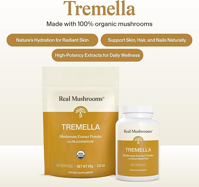 Real Mushrooms Tremella Mushroom Powder – Organic Tremella Extract from Fruiting Body – for Daily Wellness Routine – Vegan Non-GMO No Fillers – 60 Servings Mushroom Blend Supplements