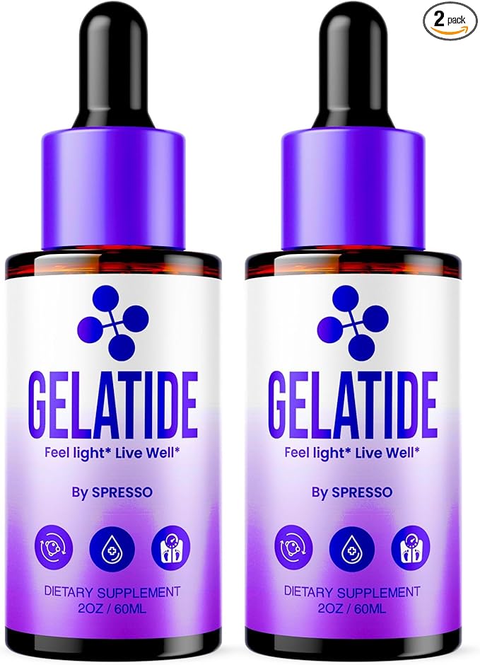 (2 Pack) Gelatide Drops Advanced Gelatide Feel Light Live Well Supplement Loss Support Formula Official Gelatide Liquid Dropper for Active Lifestyle &amp Overall Wellness (4oz/120ml)