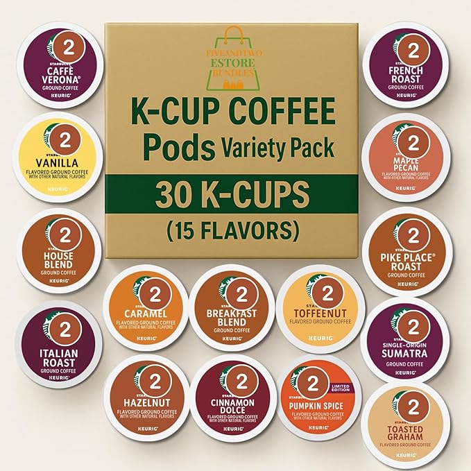K-Cup Coffee Variety Pack – 30 Count Sampler (15 Flavors) – Dark Medium &amp Flavored Coffee for Keurig Brewers – Includes Bold Roast Breakfast Blend &amp Dessert-Inspired Favorites – 2 Cups Each