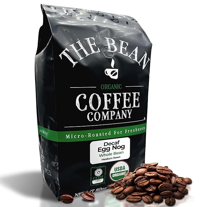 The Bean Organic Coffee Company Water Processed DECAF Egg Nog Medium Roast Whole Bean Coffee 5-Pound Bag