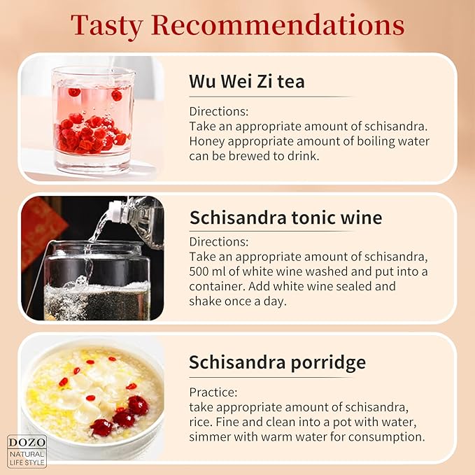DOZO Dried Schisandra Berry 7.76oz/220g Schisandra Chinensis Tea Dried Omija Tea Whole Berries Dried Loose Berry Herbs Pure Natural Wu Wei Zi Caffeine Free 五味子