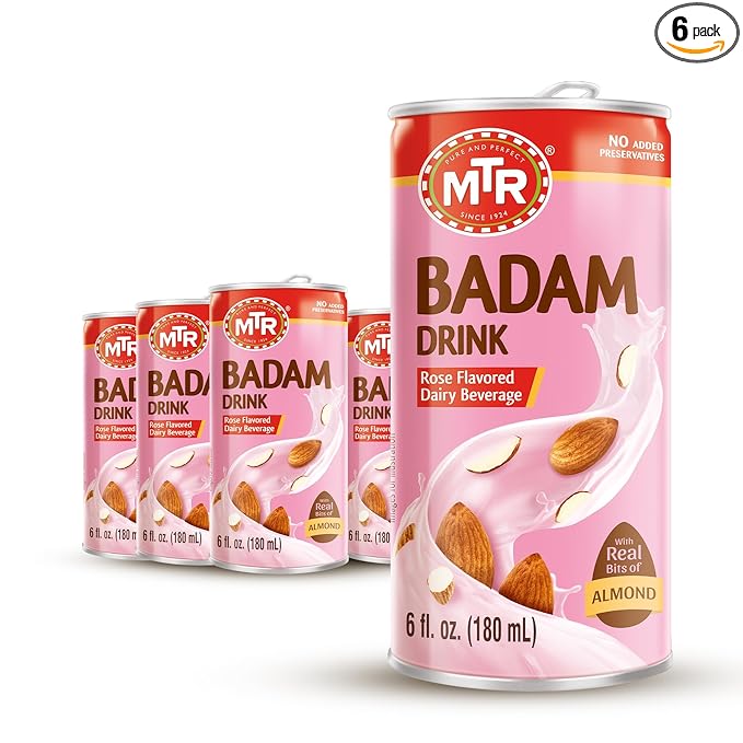 MTR Badam Drink - Rose Flavored Ready-to-Drink - Authentic Indian Almond Milk Beverage Real Bits of Almond No Added Preservatives Gluten-Free Refreshing Drink Perfect for Anytime Refreshment Pa